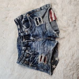 ReservedMISS ME Stars & Stripes Americana Red, White & Blue Denim Shorts sz 16